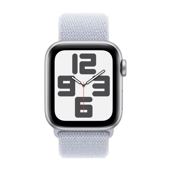Apple Watch SE 2024, 40 мм, корпус из алюминия серебристого цвета, спортивный браслет дымчато-голубого цвета