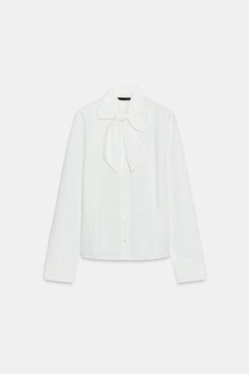 ZARA РУБАШКА В ПОЛОСКУ С ЗАВЯЗКОЙ, БЕЛЫЙ