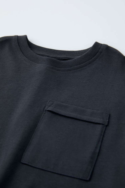 ZARA ОДНОТОННАЯ ФУТБОЛКА С КАРМАНОМ, МОРСКОЙ СИНИЙ