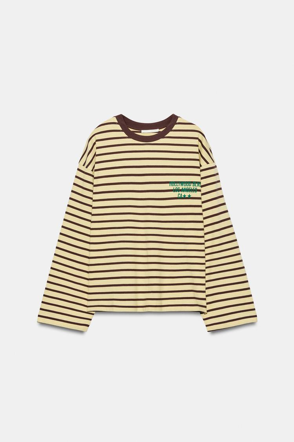 ZARA ФУТБОЛКА В ПОЛОСКУ С НАДПИСЬЮ, ЖЕЛТЫЙ