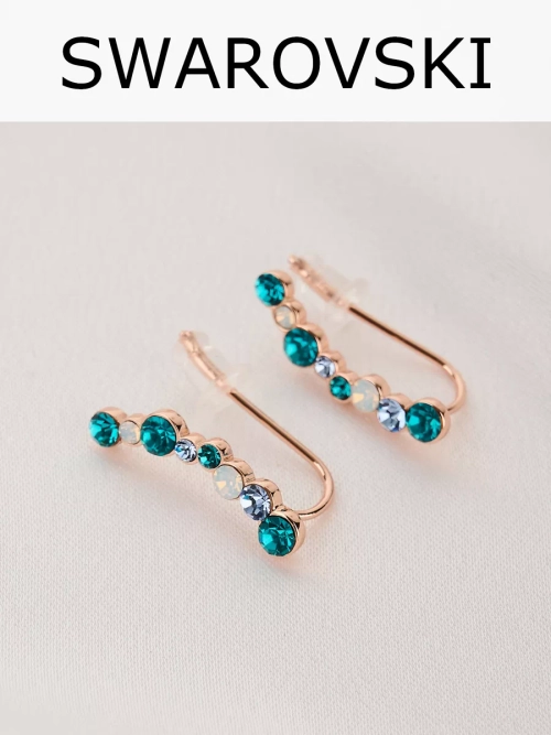 Серьги-клаймберы Млечный путь с зелеными кристаллами Swarovski