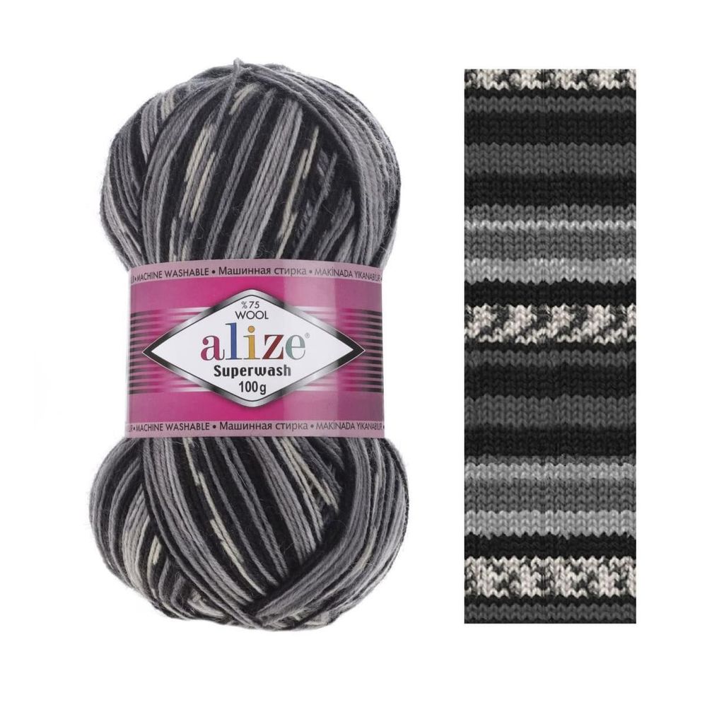 ALIZE "SUPERWASH COMFORT", 75% шерсть, 25% п/а, 100 гр, 420 м, черный/серый