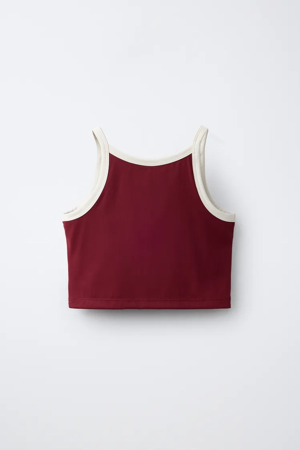 ZARA СПОРТИВНЫЙ ТОП С КОНТРАСТНОЙ ОКАНТОВКОЙ, БУРГУНДИ