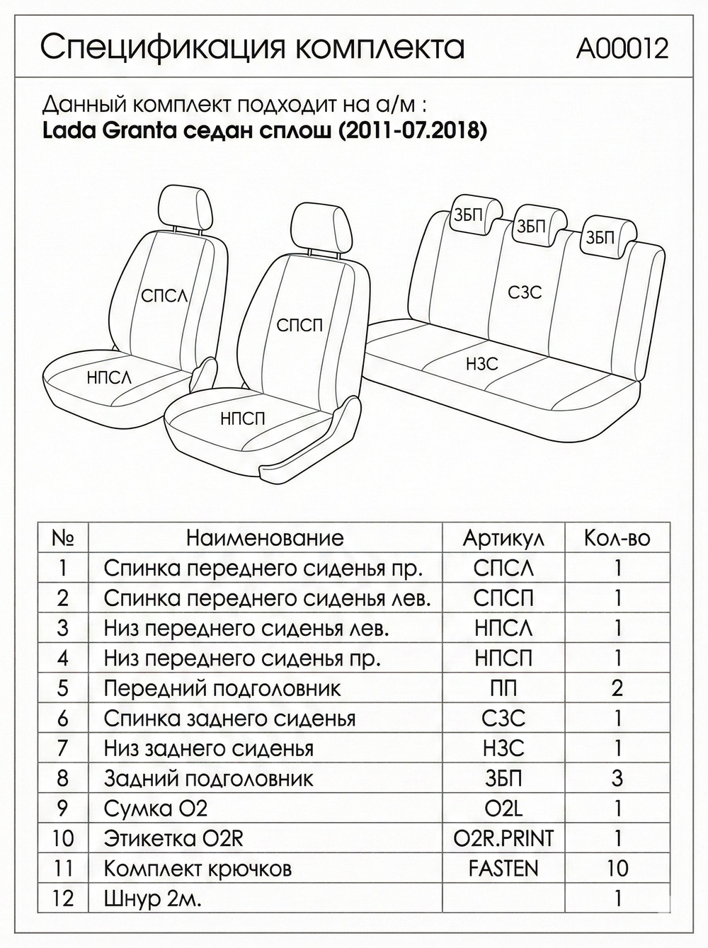 Чехлы Лада Гранта (2011-2018) сплошная спинка - экокожа, черный