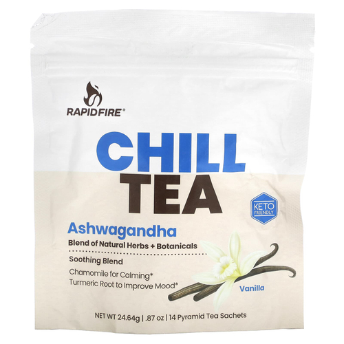 RAPIDFIRE, Chill Tea, ашваганда, ваниль, 14 пакетиков чая в форме пирамиды, 24,64 г (0,87 унции)