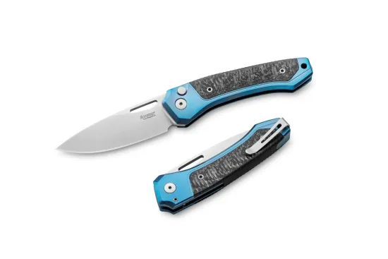 Нож складной Lion Steel Twain TW BL CF - сталь MagnaCut, синий титан на рукояти