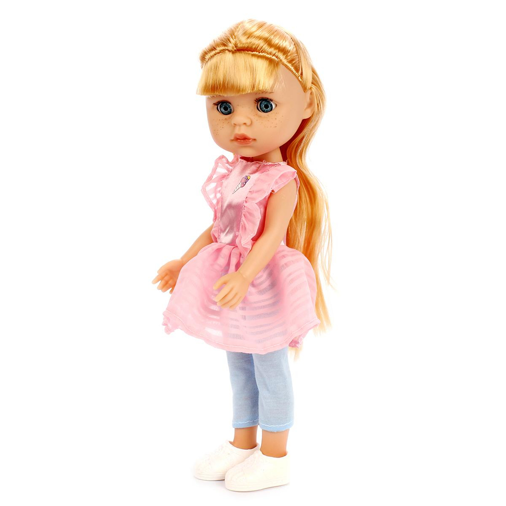 Кукла Ardana Baby 32,5см в розовом платье и голубых лосинах с собачкой и аксесс. WJ-19258/1 (Junfa)