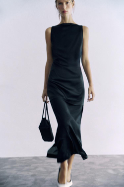 ZARA ДЛИННОЕ КОМБИНИРОВАННОЕ ПЛАТЬЕ, ЧЕРНЫЙ