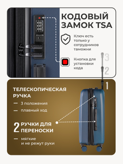 Чемодан Bonle размер М Темно-синий