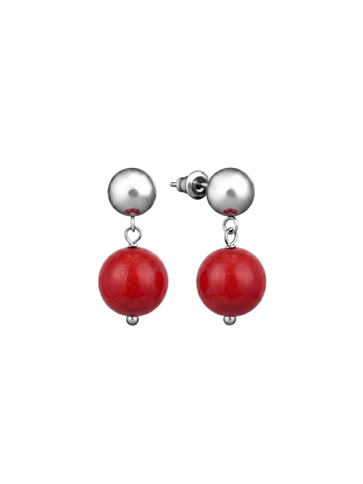 Серьги База 6 с кораллом / Basic 6 red
