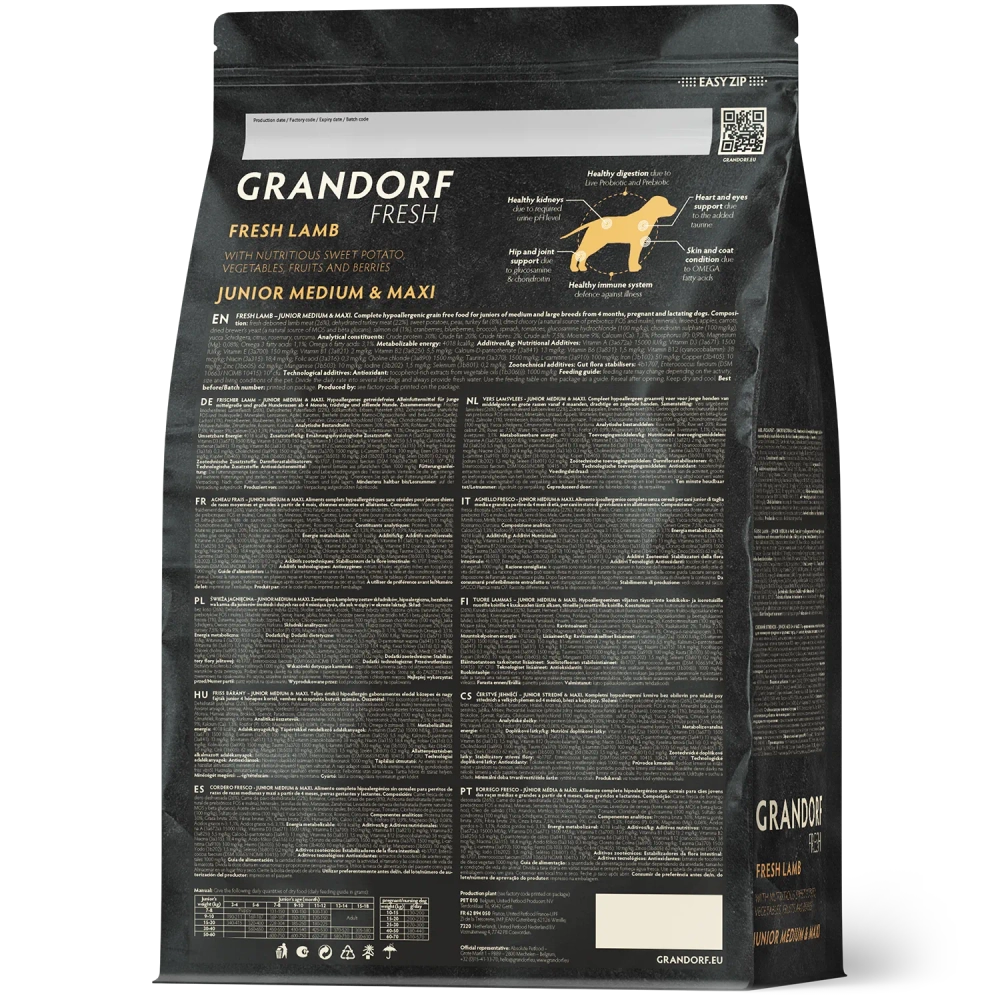 Grandorf Fresh, Fresh Lamb, Junior Medium & Maxi для юниоров (Свежее мясо ягненка с бататом)