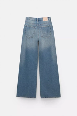 PULL&BEAR ШИРОКИЕ ДЖИНСЫ НА ЗАПАХЕ, ВЫЦВЕТШИЙ СИНИЙ