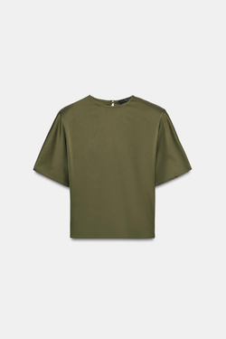 ZARA АТЛАСНЫЙ ТОП С ПОДПЛЕЧНИКАМИ И ЗАВЯЗКАМИ, ХАКИ
