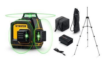 STAYER SL-3D #3, 50м, точн. +/-0,5 мм/м, зеленый лазерный нивелир, штатив (34963-3)