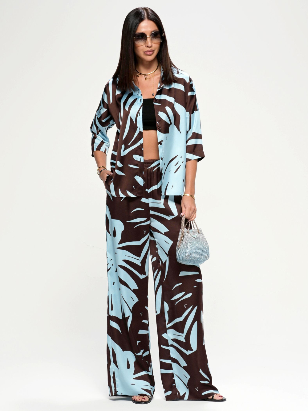 Костюм летний шелковый "ART SILK", 713.9054.09.01, цвет монстера бирюза