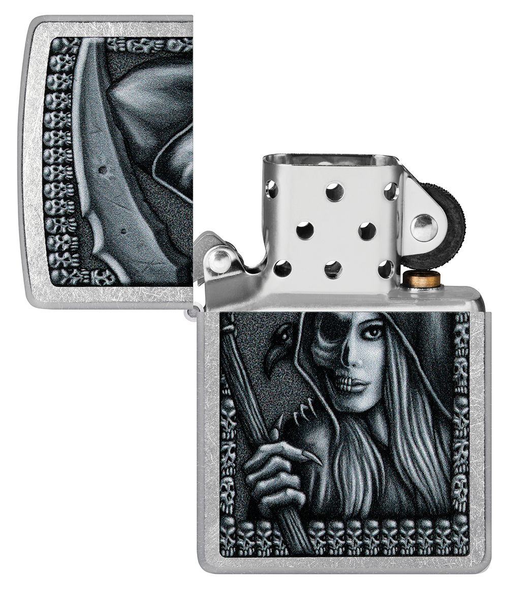 Зажигалка Zippo Grim Beauty, латунь, серебристая, матовая, 38x13x57 мм