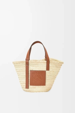 Loewe Сумка-корзинка из пальмовых листьев и телячьей кожи, натуральный/коричневый