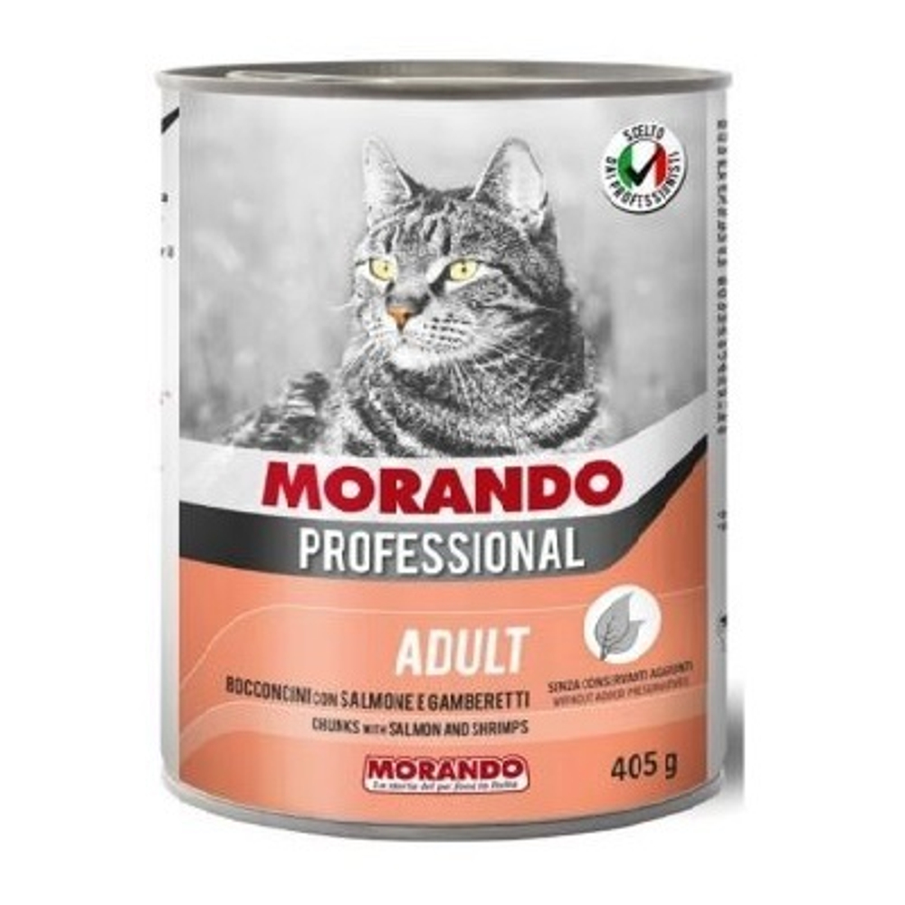 MORANDO Консервы для кошек Лосось с Креветками, кусочки, 405г