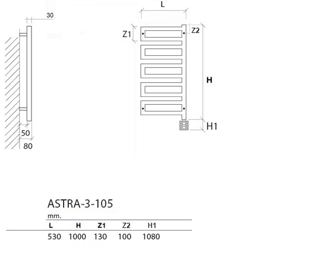 ASTRA-3 электрический дизайн-радиатор 100x50 см