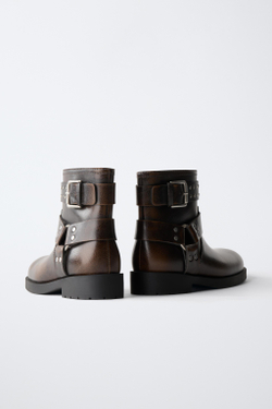 ZARA БОТИЛЬОНЫ С ЗАКЛЕПКАМИ И ПРЯЖКОЙ, КОРИЧНЕВЫЙ