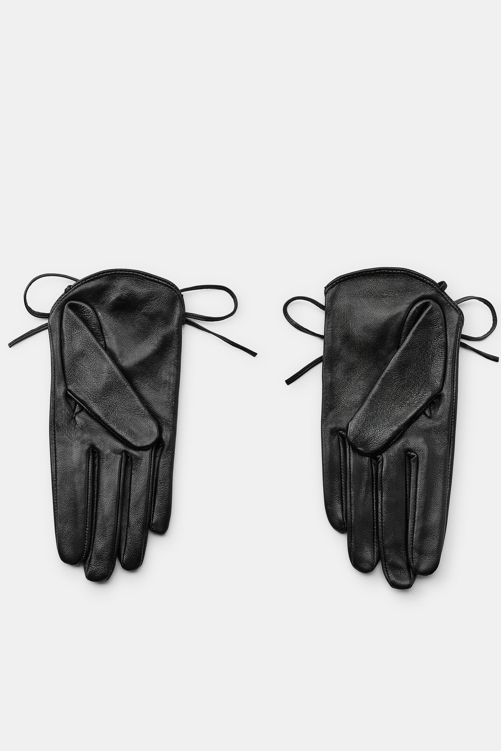 ZARA КОЖАНЫЕ ПЕРЧАТКИ С БАНТОМ, ЧЕРНЫЙ