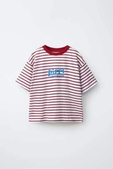 ZARA ФУТБОЛКА В ПОЛОСКУ С ПРИНТОМ PIPPI CALZASLARGAS © ASTRID LINDGREN COMPANY, СИНИЙ