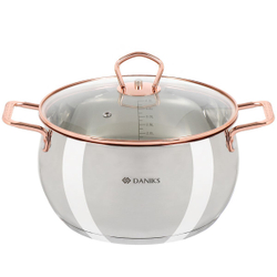 Кастрюля нерж, 4.5 л, крышка стекло, Daniks, Карлин, GS-01332G-22, индукц