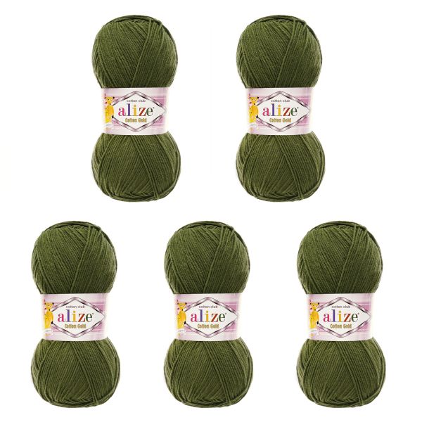 Пряжа Alize (Ализе) Cotton Gold / уп.5 мот. по 100 г, 330м, 029 хаки А