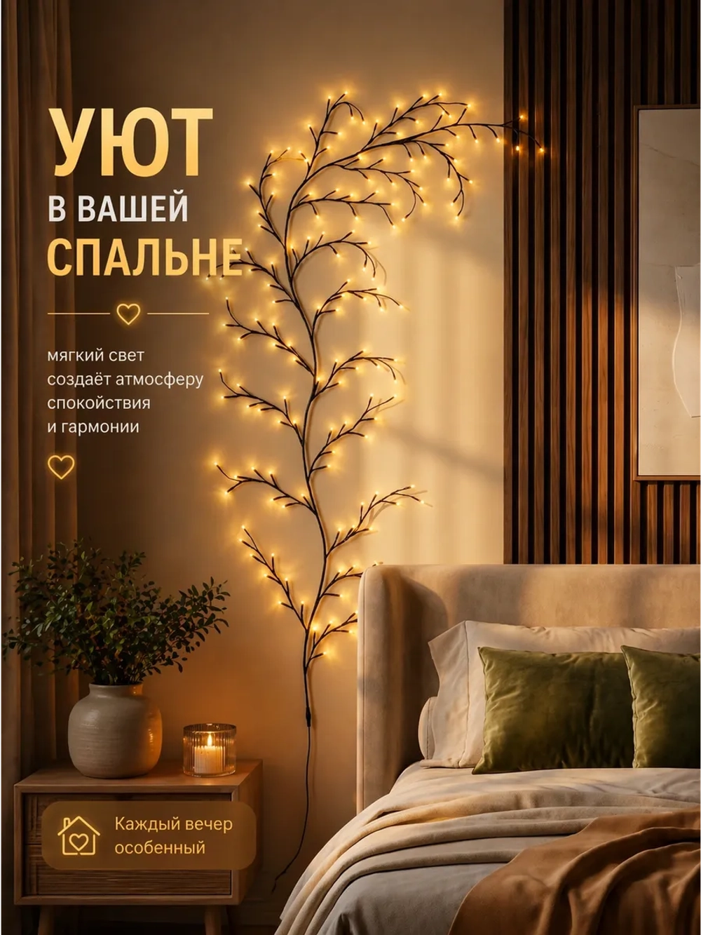 Гирлянда светодиодная на стену для дома и улицы Веточка