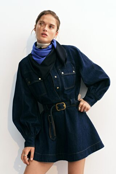 Джинсовое платье с ремнём — длинные рукава - H&M