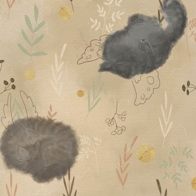 Котики. Растительный паттерн. Паттерн с текстурой.