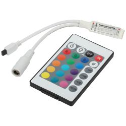 Контроллер ЭРА RGBController-12/24V-72/144W-IP20-IR мини для светодиодной ленты с ИК пультом | Контроллеры