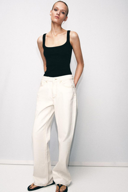 ZARA ХЛОПКОВАЯ ФУТБОЛКА БЕЗ РУКАВОВ, ЧЕРНЫЙ