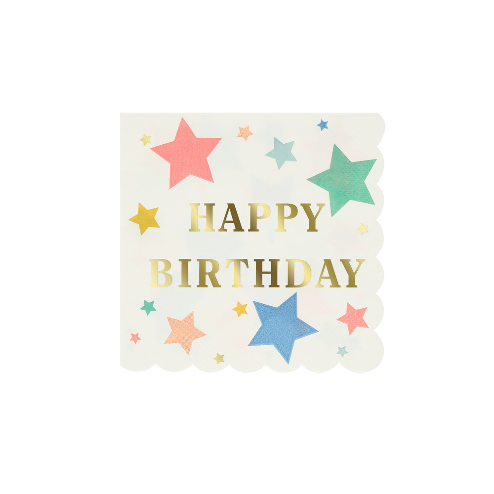 Салфетки маленькие звёздные "С Днем Рождения" [Happy Birthday] 16 шт. (12,7 x 12,7 см)