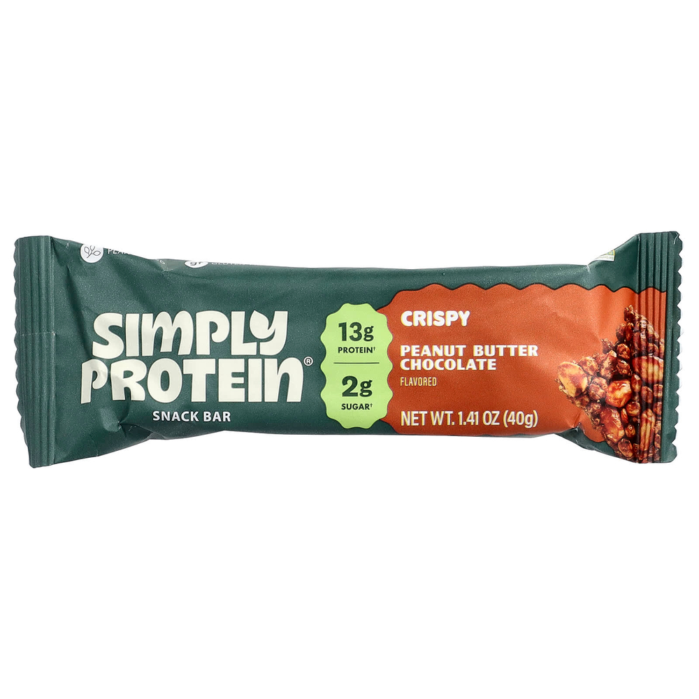 Simply Protein, хрустящие батончики-снеки, с арахисовой пастой и шоколадом, 8 батончиков по 40 г (1,41 унции)
