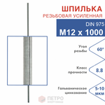 Шпилька резьбовая DIN 975 М12х1000 мм, класс прочности 8.8