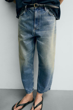 ZARA ДЖИНСЫ TAPERED WIDE FIT, СИНИЙ