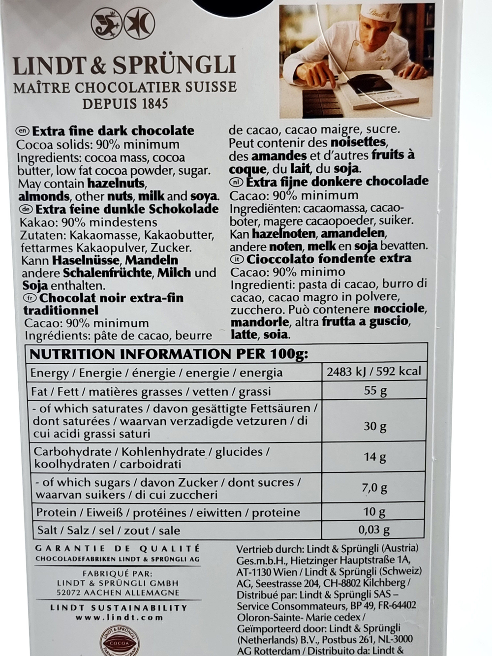 Lindt Excellence темный шоколад 90% , 100 г
