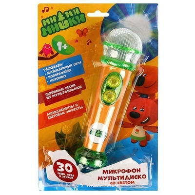 Микрофон "Ми-ми-мишки" 30 песен, фраз, звуков, свет, на бат. HT834-R8 (Умка)