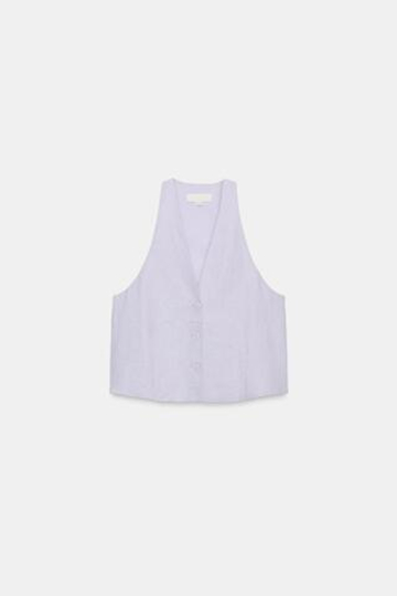 ZARA ЖИЛЕТ С ПУГОВИЦАМИ ИЗ ЛЬНА, СИРЕНЕВЫЙ