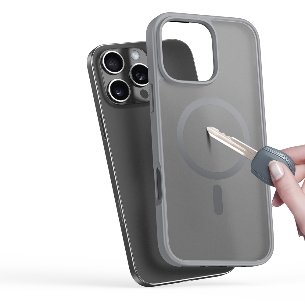Прозрачный матовый чехол с рамками серого цвета и с MagSafe от Dux Ducis для iPhone 16 Pro Max, серия Yind Series Case