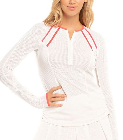 Женская теннисная футболка (dł. Рукава) Lucky in Love Core Whites Raglan Zip L/S - white/coral crush