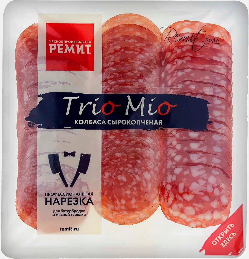 Колбаса Ремит Trio Mio Ассорти сырокопченая нарезка 100г