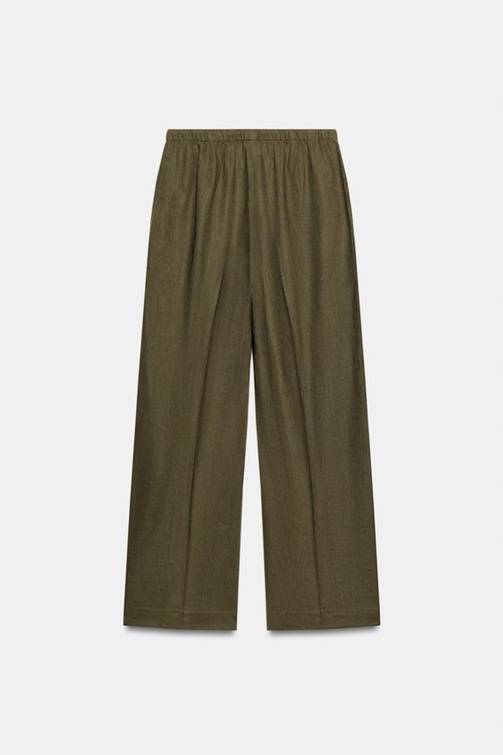 ZARA БРЮКИ ПРЯМОГО КРОЯ ИЗ СМЕСОВОГО ЛЬНА, ХАКИ