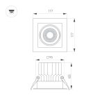 Светильник MS-VORTEX-BUILT-S117x117-20W Warm3000 (BK-BK, 20 deg, 230V) (Arlight, IP20 Металл, 5 лет)