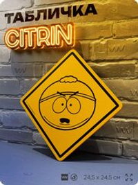 Табличка декоративная "Картман" из сериала Южный парк, South Park на дверь и стену, прикольная штука в подарок фанату, декоративный знак, 24,5х24,5 см, серия CITRIN / ЦИТРИН, Айдентика Технолоджи