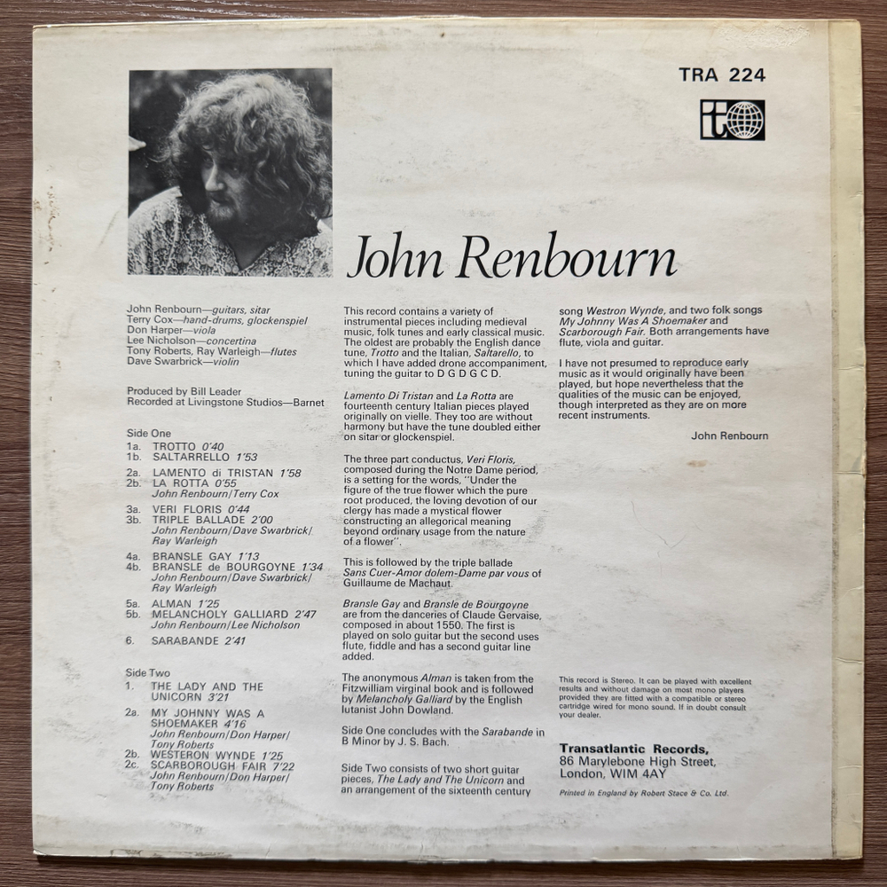 John Renbourn ‎– The Lady And The Unicorn (Англия)