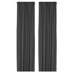 IKEA GINSTMOTT  (ИКЕА ГИНСТМОТТ)  -  Штора, 2 шт - тёмно-серый/на ленте 145x300 см