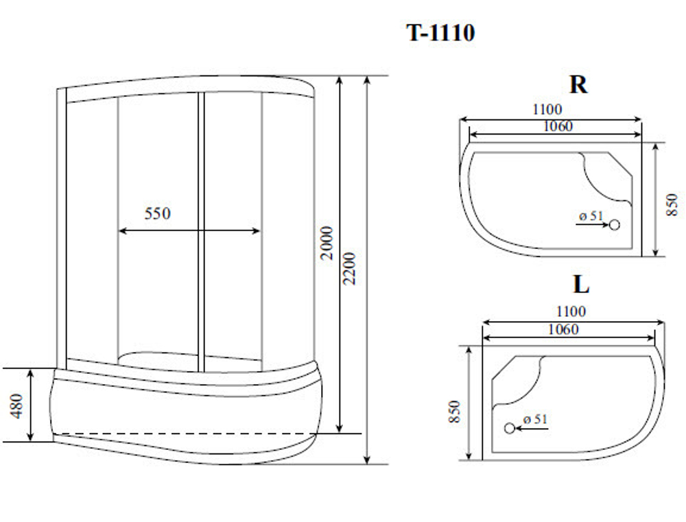 Душевая кабина Timo Standart Silver Fabric 110*85*220  (T-6610SR)
