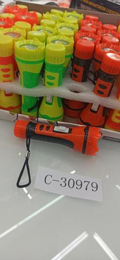 Фонарик пластиковый брелок 10 см, 4 цвета микс, с-30979